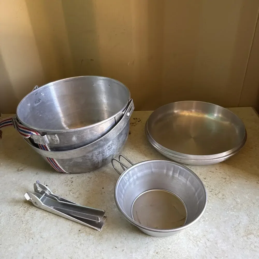Vintage Aluminum Cooking Camping Hiking Cabin Gear 4 Piece Set
